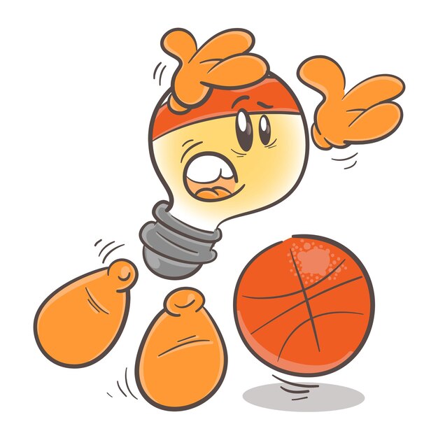 Lâmpada de desenho animado de personagem emocional de jogador de basquete no vetor de fundo branco
