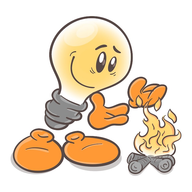 Lâmpada de desenho animado de personagem engraçado Usina térmica em fundo branco