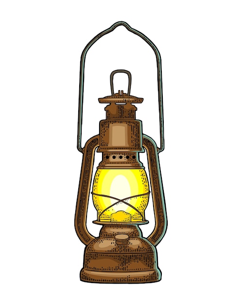 Vetor lâmpada de gás retrô antiga ilustração de gravura de cor vintage para web de cartaz isolado no fundo branco