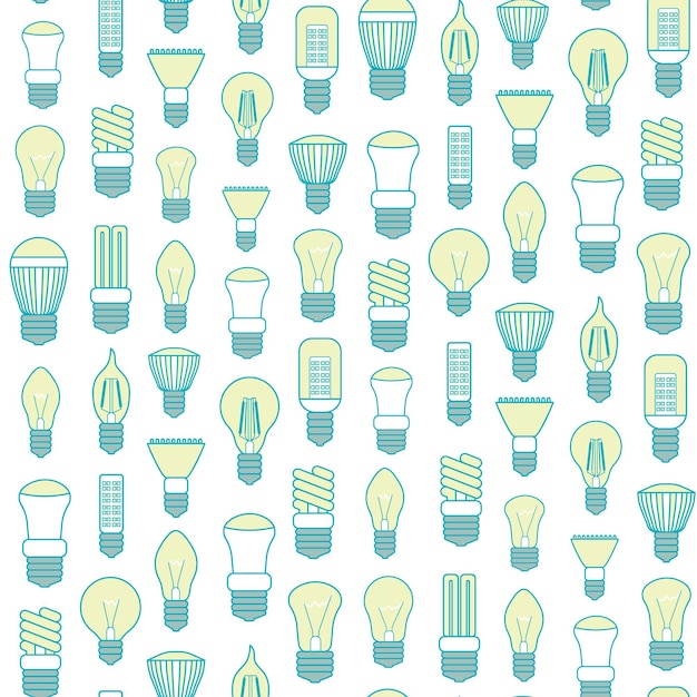 Lâmpada diferente ou padrão de fundo de linha de lâmpadas em um branco para a web. ilustração vetorial