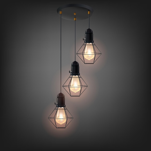 Vetor lâmpada em filamento brilhante de estilo vintage retrô na moda sobre fundo escuro lâmpada retrô decorativa ilustração em vetor 3d