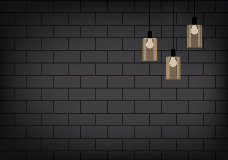 Vetor lâmpada realista e iluminação na parede de tijolo
