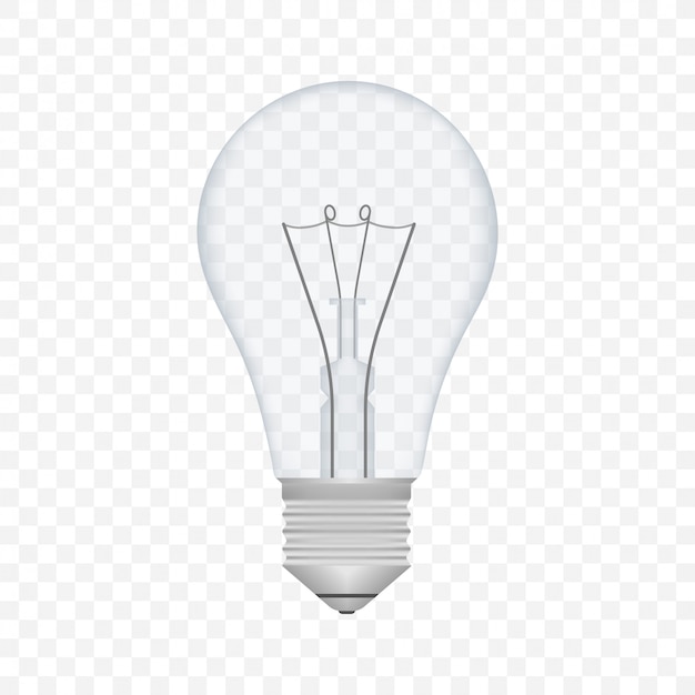 Lâmpada transparente realista. lâmpada, lâmpada incandescente. ilustração em vetor das ações