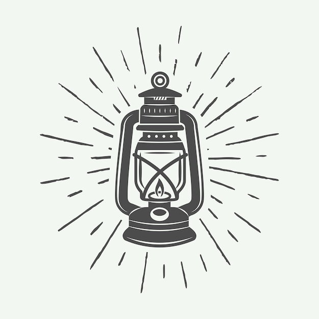 Lâmpada vintage e logotipo de iluminação, emblema, emblema e elementos de design. ilustração em vetor