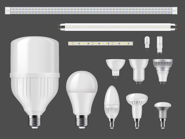 Lâmpadas led e maquete de tiras de luz