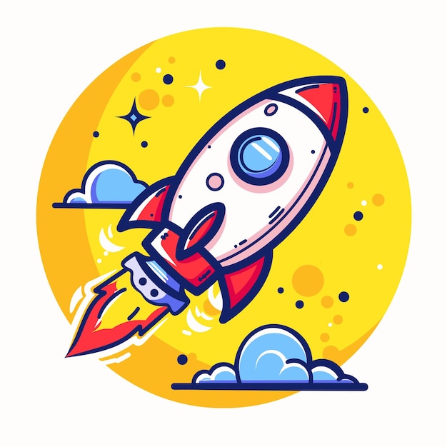 Vetor lançamento de foguete desenho animado de vetor plano ilustração conceito de startup design de ícone