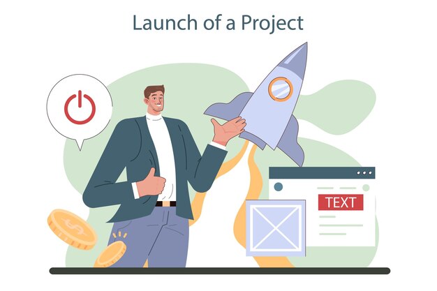 Vetor lançamento do projeto desenvolvimento de start up de negócios planejamento e apresentação do projeto