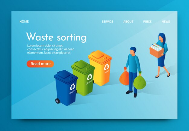 Landing banner waste sorting sociedade responsável.