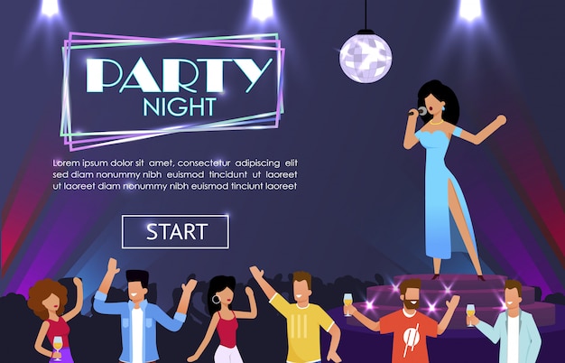 Landing page advertising party noite com cantor