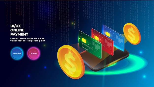 Landing page mobile banking isométrico Vetor Premium