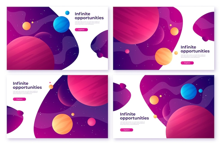 Vetor landing page template sobre o tema espaço, exploração, tecnologias, realidade virtual e aumentada. ilustração vetorial