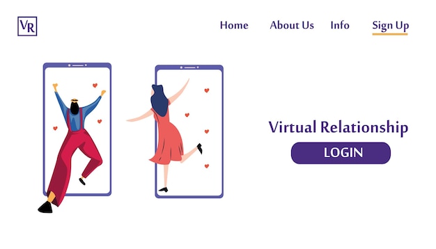 Landing page virtual relationship, namoro online e ilustração de design de modelo de conceito de rede social