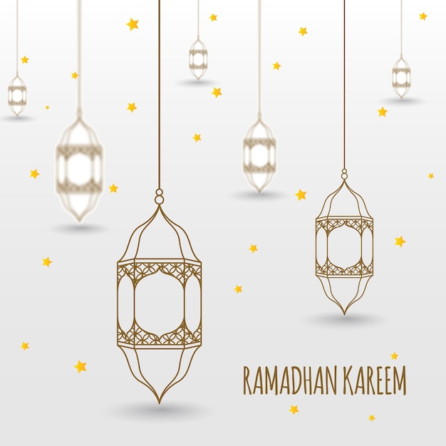 Lanterna com luzes e estrelas para eid ramadan kareem ilustração estilo linhas eps10