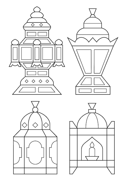 Lanternas do ramadã para colorir ilustração vetorial de página