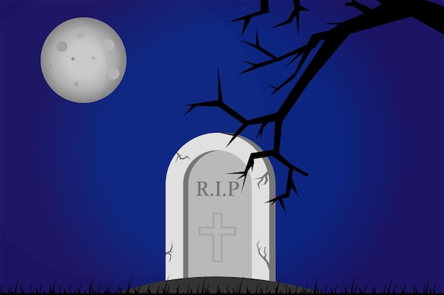 Lápide na noite de halloween Vibração assustadora Cartaz de Halloween Cemitério no halloween Assustador