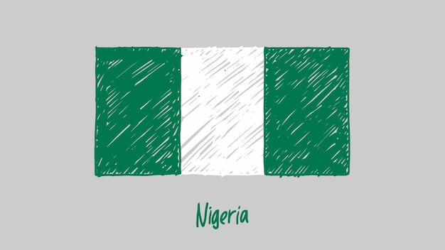 Lápis colorido de bandeira da nigéria ou vetor de desenho de marcador