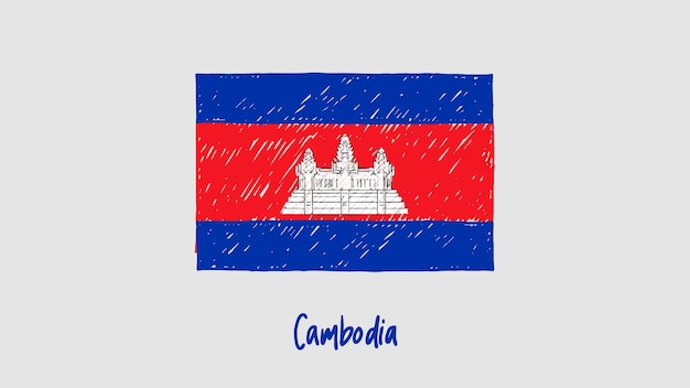 Lápis colorido de bandeira do camboja ou vetor de desenho de marcador