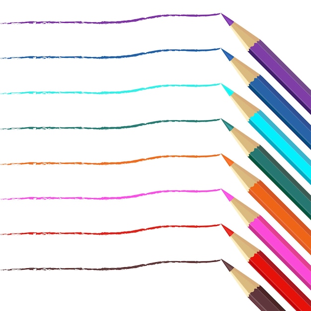 Vetor lápis de cor de madeira em um fundo branco isolado cores de desenho lápis de cor multicolor