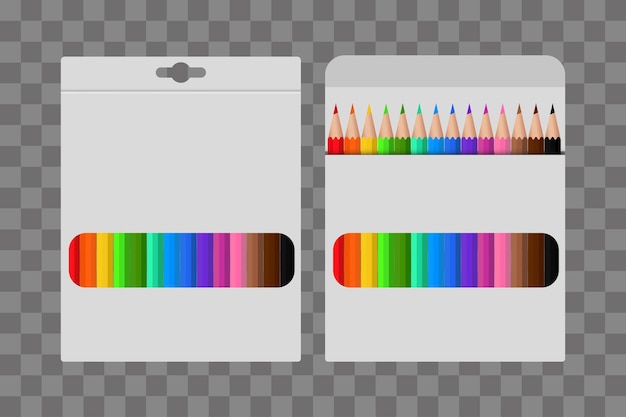 Vetor lápis de cor em um pacote branco clipart de design de modelo ou layout para gráficos assuntos de educação infantil e escolar lápis de arco-íris em um pacote com uma janela ilustração vetorial