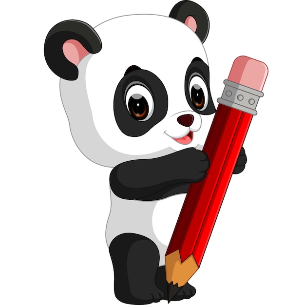 Vetor lápis de exploração dos desenhos animados de panda bonito