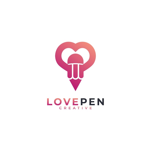 Lápis de logotipo de lareira criativa combinado com ilustração vetorial de ícone de amor