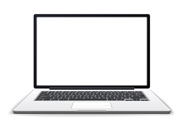 Laptop aberto realista com tela preta em branco