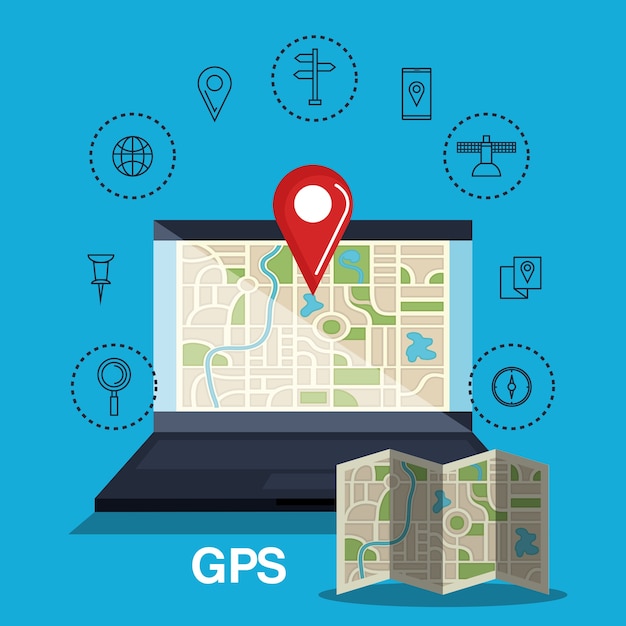 Vetor laptop com aplicativo gps