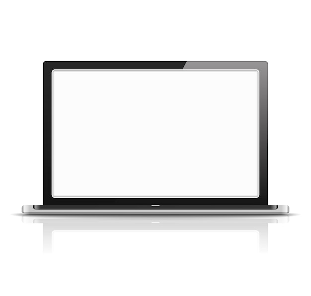 Laptop com reflexão e cena branca em branco para sua ilustração vetorial eps10 de texto e imagens