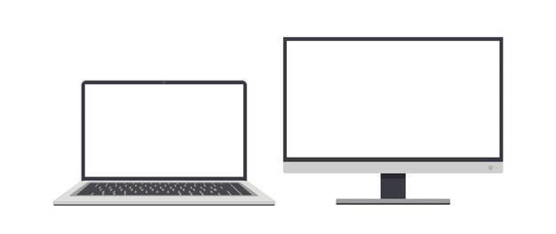 Laptop e monitor com tela branca. para design de publicidade. isolado. vetor.