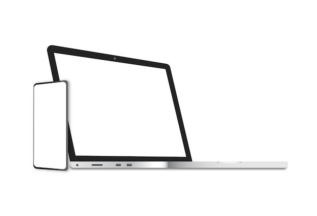 laptop e telefone com tela em branco