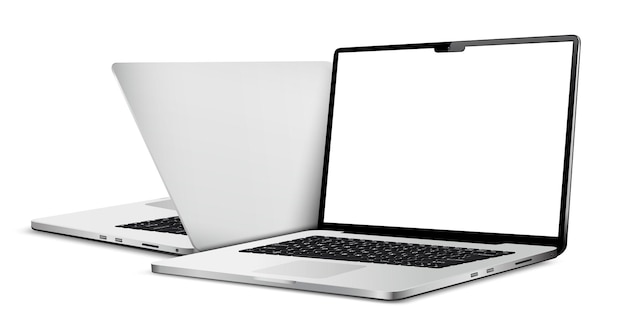 Laptop frontal e traseiro isolados em fundo branco