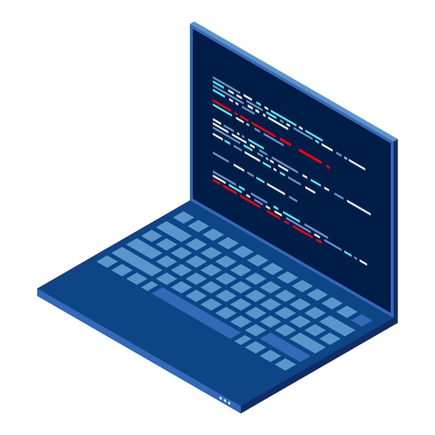 Laptop isométrico 3D computador portátil isométrica Linguagem de programação abstrata e código de programação em uma tela de laptop Tecnologia isométrica