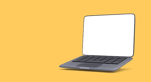 Laptop preto realista com sombra isolada em fundo amarelo. ilustração vetorial