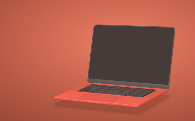 Vetor laptop realista 3d com tela em branco na ilustração vetorial de fundo vermelho