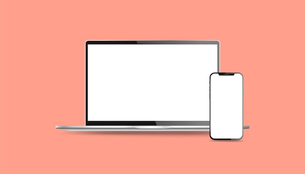 Laptop smartphone em branco modelo de maquete de exibição branca moldura fina tecnologia ilustração