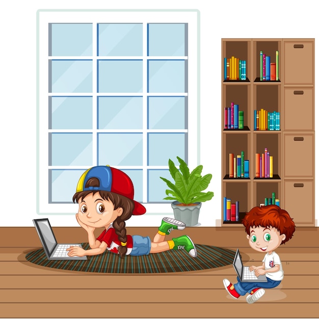 laptop usando por crianças ilustração vetorial