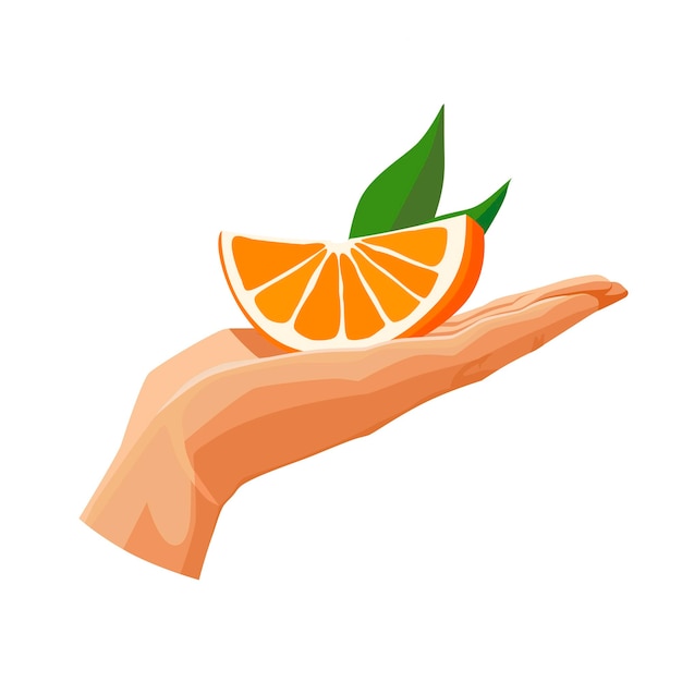laranja vermelho na palma isolado em fundo branco Vector clipart de frutas em estilo plano para design