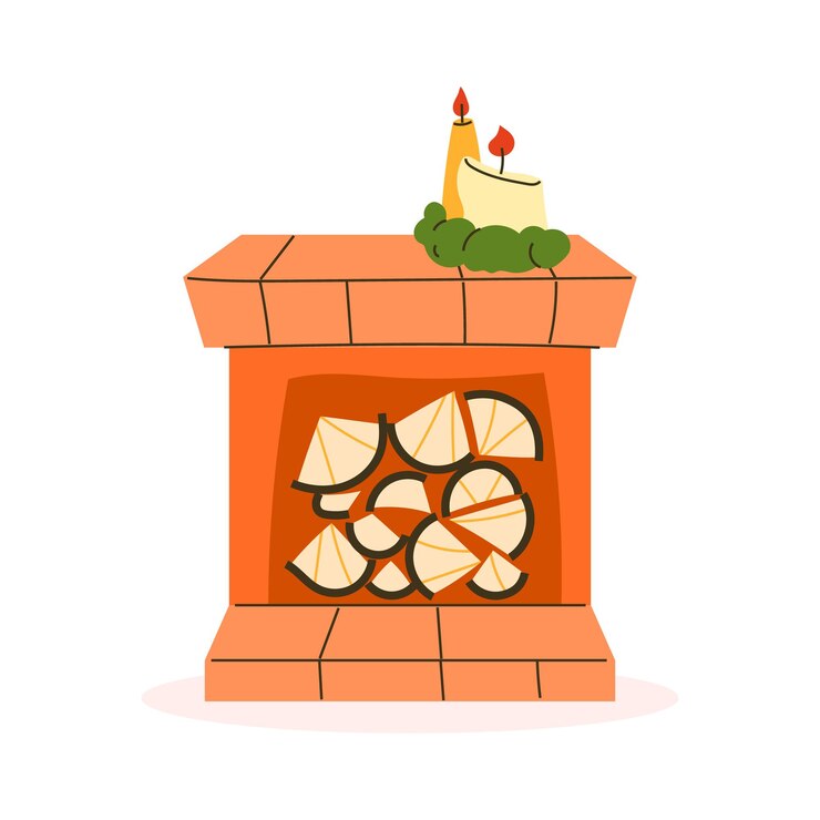 Vetor lareira com velas em estilo plano em fundo branco