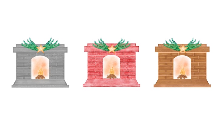 Vetor lareira de natal desenhada à mão em aquarela