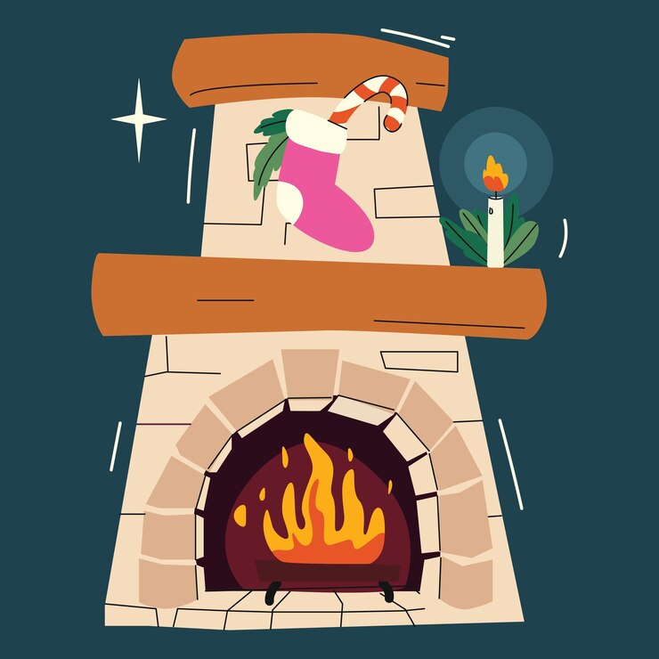Vetor lareira de natal lareiras com meias e decoração elegante de férias lareiras aconchegantes quentes para casa inverno