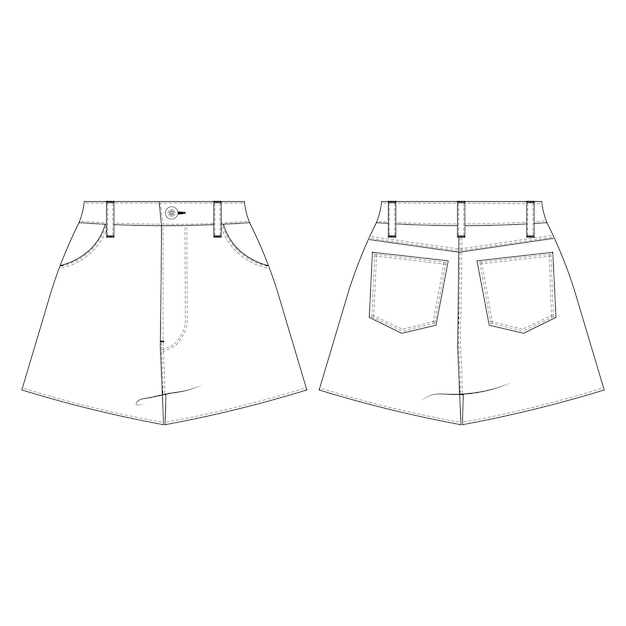 Vetor largura da perna mini corte curto calça quente modelo desenho técnico plano cad mockup mulher de moda