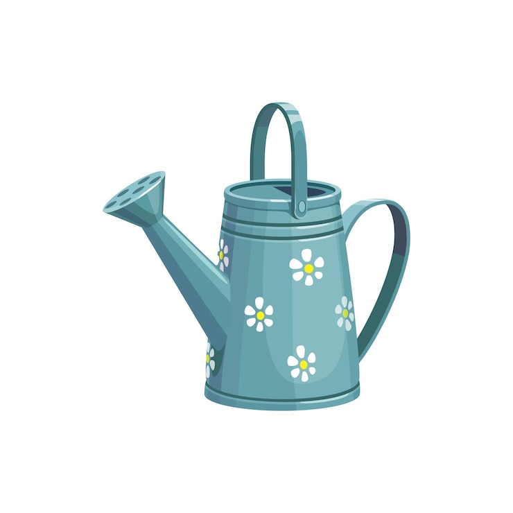 Vetor lata de irrigação de desenho animado recipiente de lata vetorial isolado com um bico de alça e padrão de flores bonitas ferramenta fundamental para nutrir jardins e plantas em vasos usada para derramar água suavemente sobre plantas