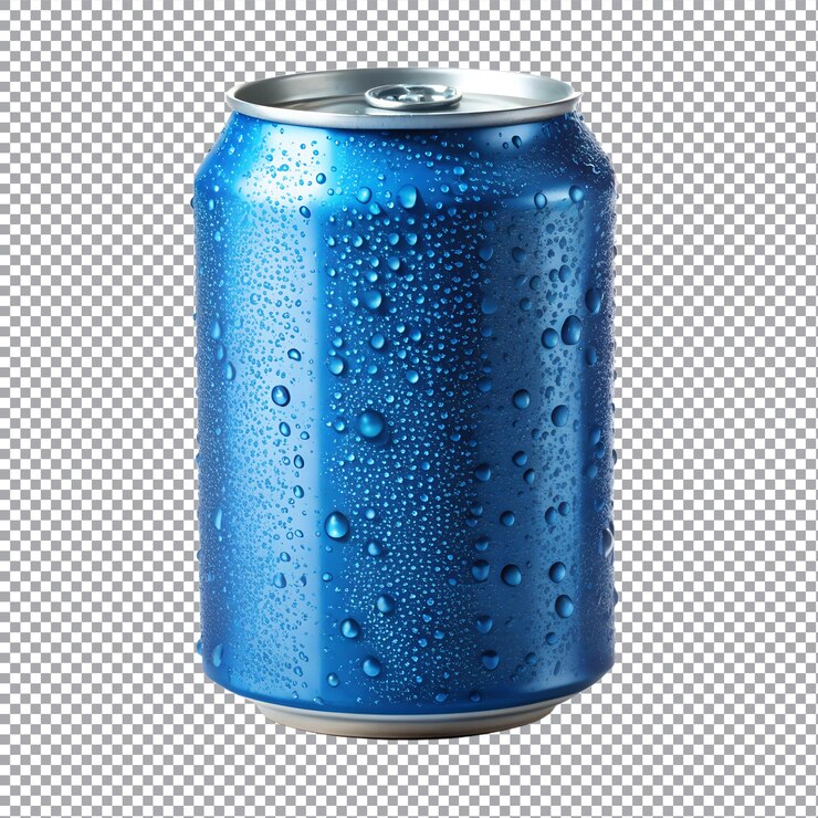 Vetor lata de refrigerante azul isolada sobre um fundo transparente