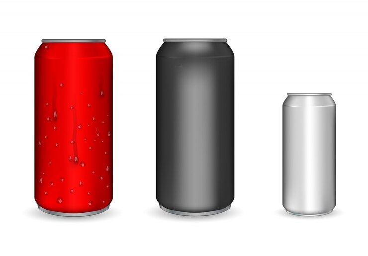 Latas de alumínio realistas. Latas metálicas para cerveja, refrigerante, limonada, suco, bebida energética