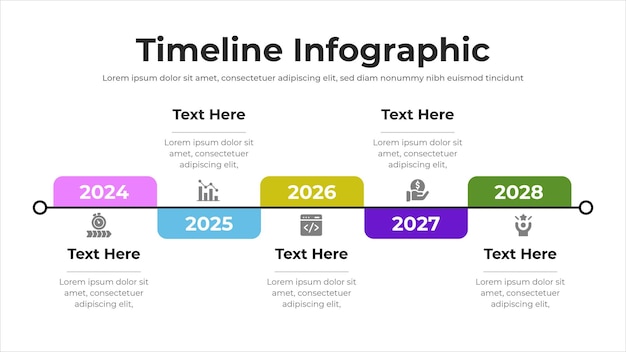 Layout de apresentação infográfica de linha de tempo totalmente editável