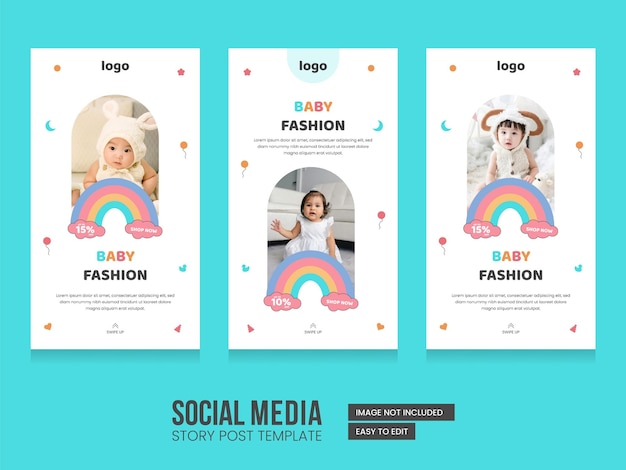 Layout de banner de mídia social de loja de bebês bonito modelo de histórias post para marketing de design de histórias do Instagram