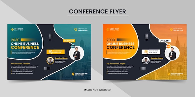 Layout de folheto de conferência de negócios anual horizontal corporativa moderna e banner de webinar online