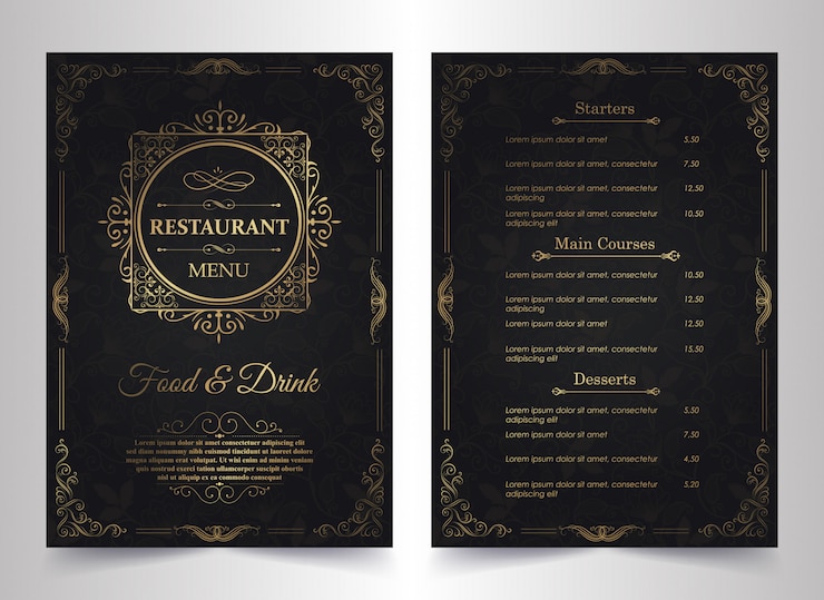 Vetor layout de menu com elementos ornamentais.