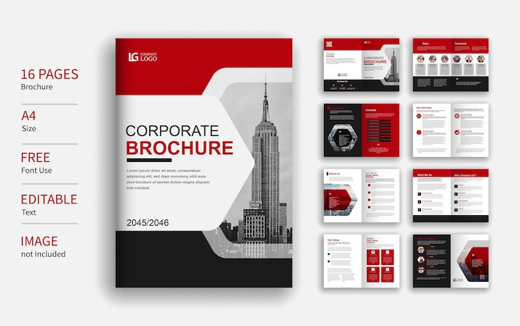 Layout de modelo de folheto corporativo vermelho e preto moderno