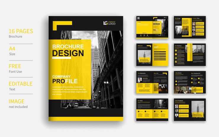 layout de modelo de folheto de perfil da empresa a4